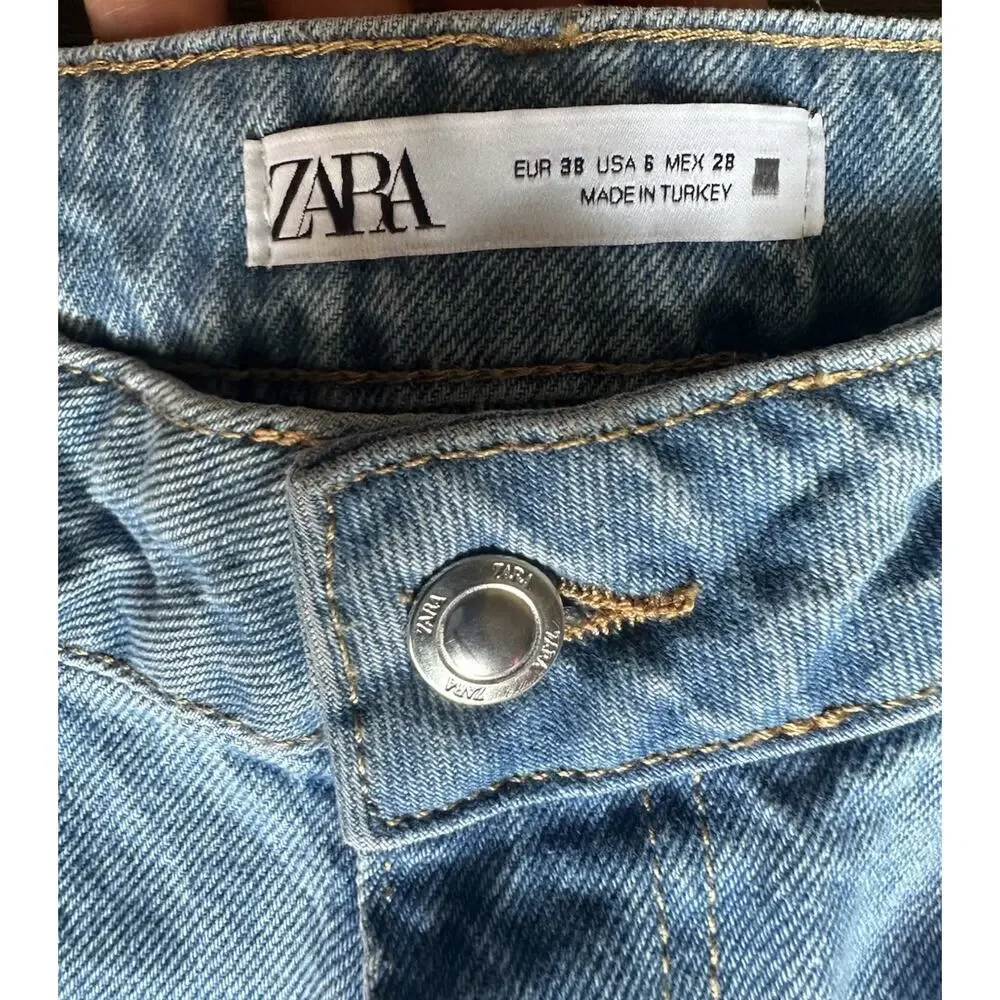Zara Logo High-Waisted Cropped Wide Leg Jean Sz 6 Blue For Womens Cotton 100% - Picture 11 of 16
